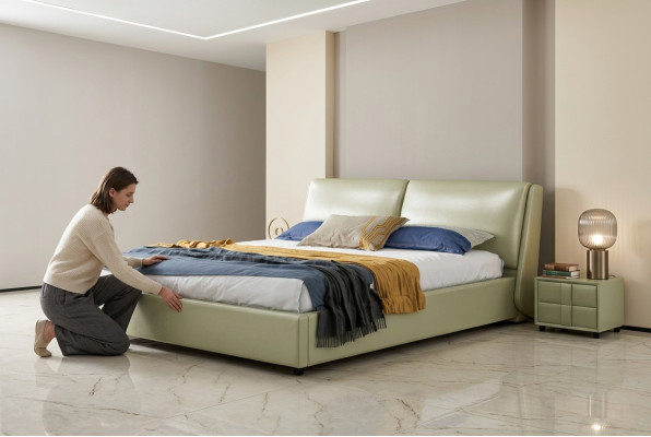 Cama de cuero cama doble matrimonial Estructura moderna Dormitorio de lujo Hotel 180x200