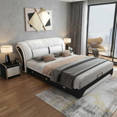 Cama tapizado diseño lujo doble hotel matrimonial dormitorio cuero 180x200cm camas