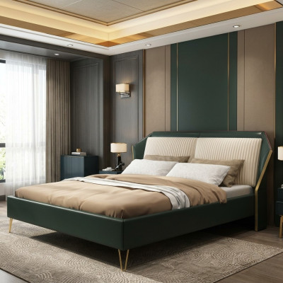 Lujo Textil Cama Doble Diseño Dormitorio Clásico Camas Verde