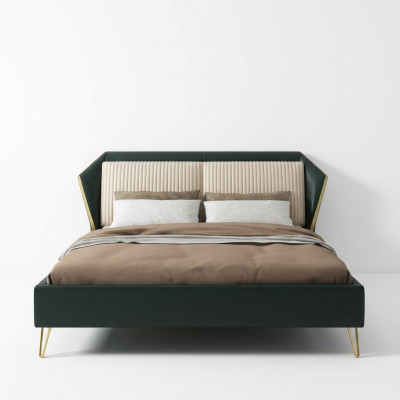 Lujo Textil Cama Doble Diseño Dormitorio Clásico Camas Verde