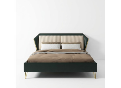 Lujo Textil Cama Doble Diseño Dormitorio Clásico Camas Verde