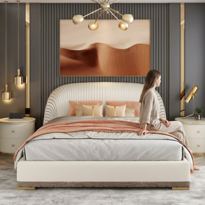 Doble cama de diseñador para hotel de lujo de cuero en dormitorio de 150/180x200cm.