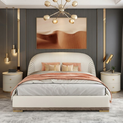 Doble cama de diseñador para hotel de lujo de cuero en dormitorio de 150/180x200cm.