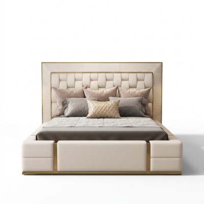 Cama doble de cuero Cama de cuero Camas Cama Cuero Tapizado Dormitorio 180x200cm