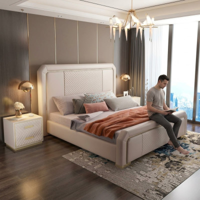 Cama doble de diseñador, cama de hotel de lujo para dormitorio de 180x200 cm.