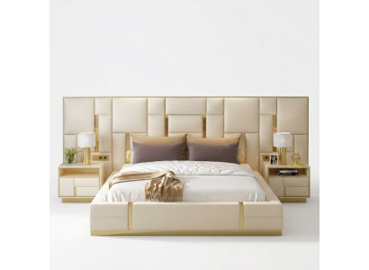 Diseño de lujo de cama acolchada de madera doble para hotel matrimonial.