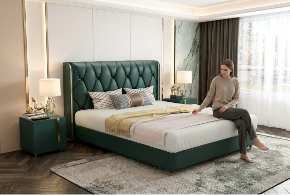 Cama Acolchada Diseño Lujo Doble Camas Hotel Matrimonio 180x200cm Cuero
