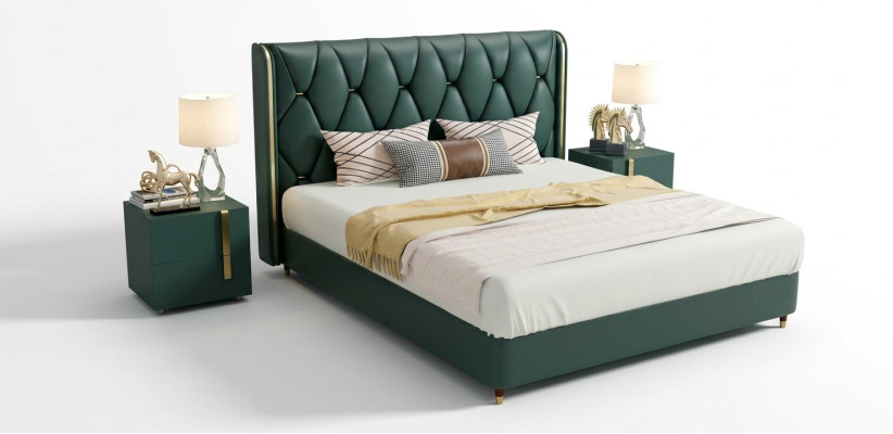 Cama Acolchada Diseño Lujo Doble Camas Hotel Matrimonio 180x200cm Cuero