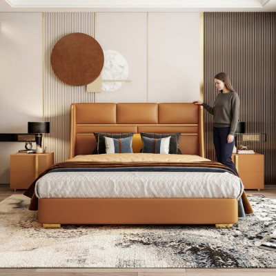 Cama clásica de madera doble estilo casa de campo dormitorio