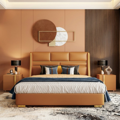 Cama clásica de madera doble estilo casa de campo dormitorio