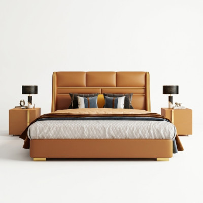 Cama clásica de madera doble estilo casa de campo dormitorio