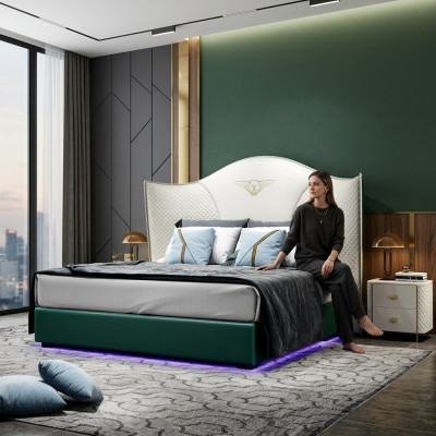 Cama clásica de estilo barroco, cama doble para dormitorio 180x200cm.