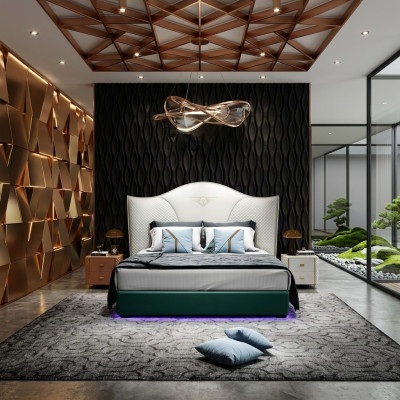 Cama clásica de estilo barroco, cama doble para dormitorio 180x200cm.