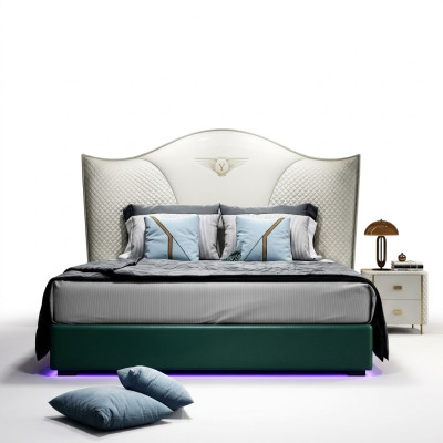 Cama clásica de estilo barroco, cama doble para dormitorio 180x200cm.