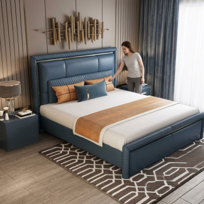 Diseño cama dormitorio cama doble camas hotel lujo tapiz cuero