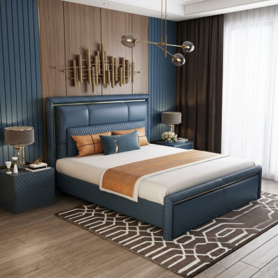 Diseño cama dormitorio cama doble camas hotel lujo tapiz cuero