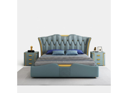 Diseño de cama doble con cabecero verde para hotel de 180x200 cm.