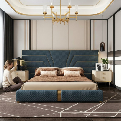 Cama de diseño 180x200 de cuero y tela dormitorio de lujo con cama doble.