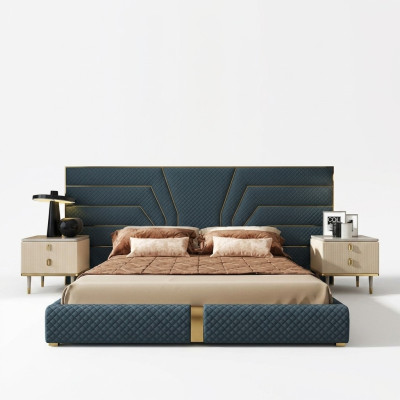 Cama de diseño 180x200 de cuero y tela dormitorio de lujo con cama doble.