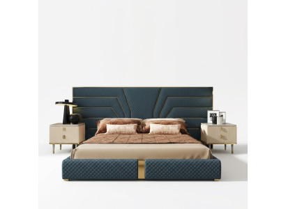 Cama de diseño 180x200 de cuero y tela dormitorio de lujo con cama doble.