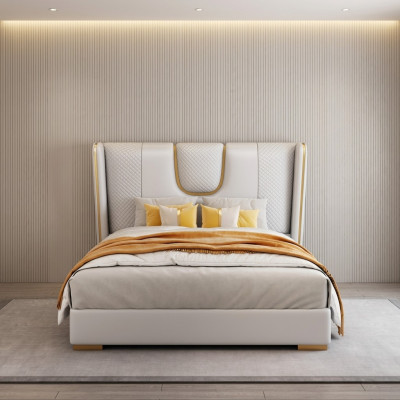 Dormitorio de lujo con cama doble de cuero y metal de 150/180x200 cm.