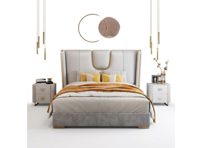 Dormitorio de lujo con cama doble de cuero y metal de 150/180x200 cm.