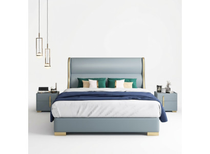 Diseñador de dormitorio de lujo Cama doble 150/180x200cm Cuero Metal