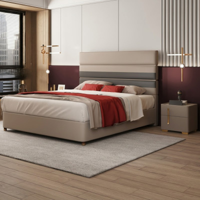 Cuero Acolchado Cama Camas Hotel Lujo Diseñador Doble Matrimonial Dormitorio Beige
