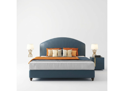 Camas acolchadas, diseño de lujo, camas matrimoniales de metal, dormitorio matrimonial azul.