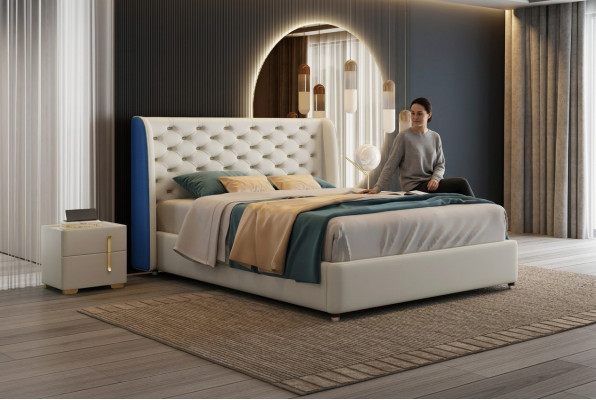Diseño de cama acolchada de lujo doble cama de hotel dormitorio de cuero moderno.