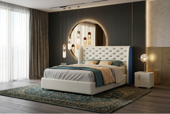Diseño de cama acolchada de lujo doble cama de hotel dormitorio de cuero moderno.