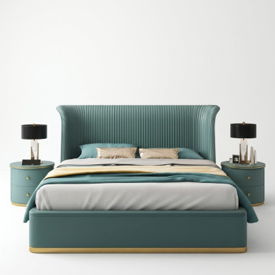 Lujo dormitorio cama cama doble textil madera cuero camas 180x200 Nuevo