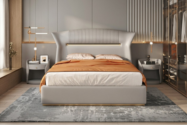 Diseño de cama de cuero gris muebles de dormitorio cama doble lujo hotel