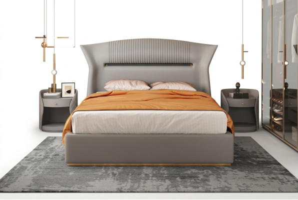 Diseño de cama de cuero gris muebles de dormitorio cama doble lujo hotel