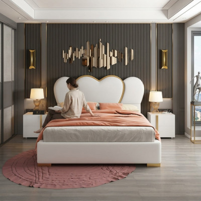 Lujo Dormitorio Cama Acolchada Diseño Lujo Doble Hotel Camas Cuero