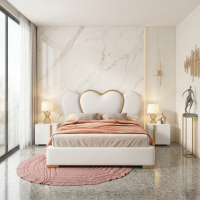 Lujo Dormitorio Cama Acolchada Diseño Lujo Doble Hotel Camas Cuero