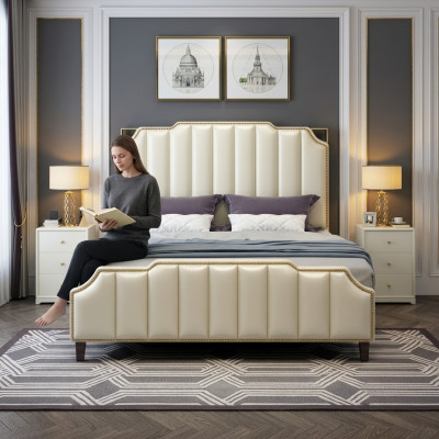Cama tapizada de diseño de lujo doble cama de hotel matrimonial 180x200cm dormitorio.