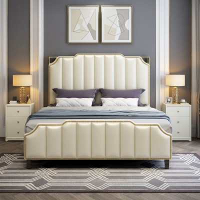 Cama tapizada de diseño de lujo doble cama de hotel matrimonial 180x200cm dormitorio.
