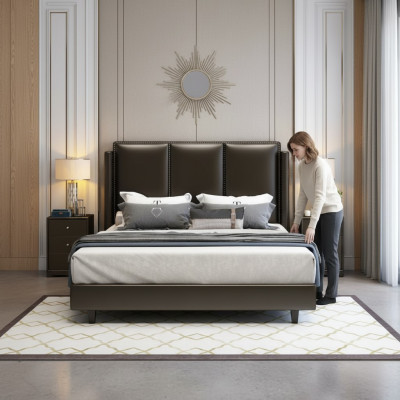 Estilo moderno cama cama doble dormitorio cuero acolchado tela camas dobles