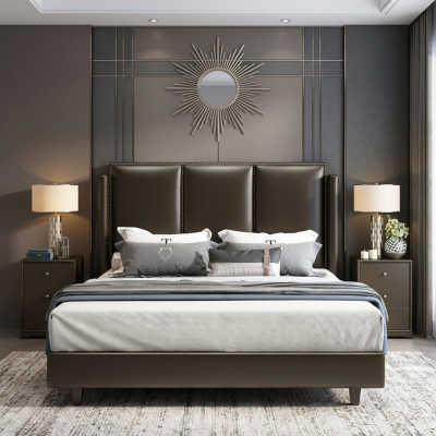 Estilo moderno cama cama doble dormitorio cuero acolchado tela camas dobles