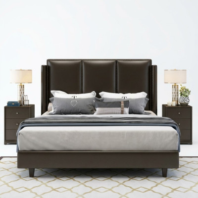 Estilo moderno cama cama doble dormitorio cuero acolchado tela camas dobles