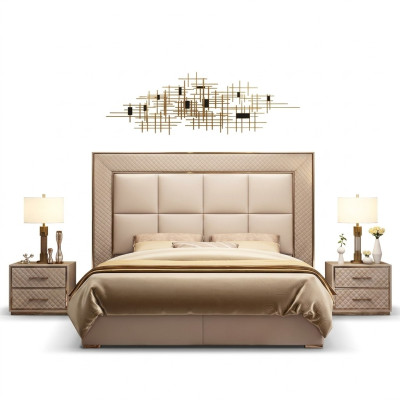 Clásico tapizado cuero cuero artificial cama doble cama diseño de lujo camas dobles.