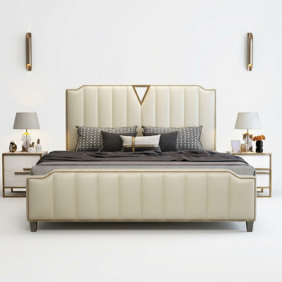 Cama de diseñador 180x200 de cuero de hotel de metal, decoración de camas dobles dormitorio.