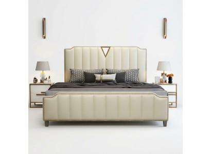 Cama de diseñador 180x200 de cuero de hotel de metal, decoración de camas dobles dormitorio.