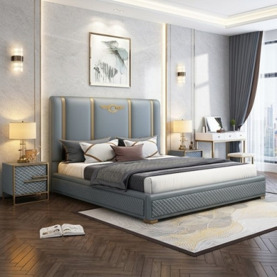 Cama acolchada diseño lujo metal doble camas hotel matrimonial dormitorio