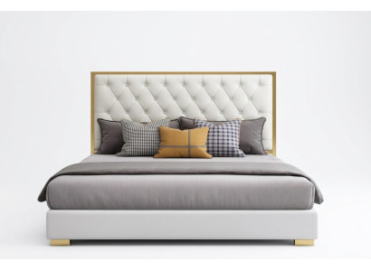 Cama de diseñador para dormitorio de hotel de cuero de lujo con marco de cama acolchado.