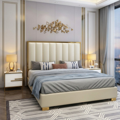 Cama camas madera cuero tapizado matrimonio diseño cuero hotel caja de resortes muebles