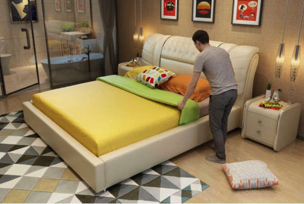 Cama de diseñador Chesterfield Camas de tela de cuero de lujo de hotel de terciopelo de lujo de hotel de cuero de lujo de hotel de tela.