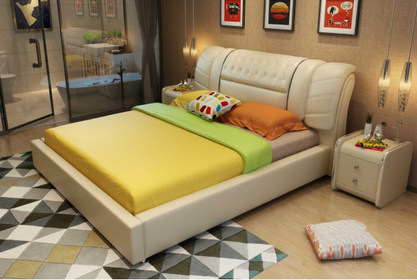Cama de diseñador Chesterfield Camas de tela de cuero de lujo de hotel de terciopelo de lujo de hotel de cuero de lujo de hotel de tela.