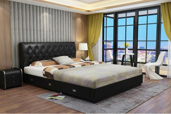 Chesterfield cama de diseñador Dormitorio Textil Cuero Tapizado Italiano